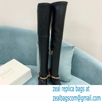 Balmain Okt Chain Detail Thigh-high Boots Leather Black 2021