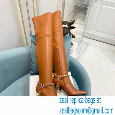 Balmain Okt Chain Detail Thigh-high Boots Leather Brown 2021