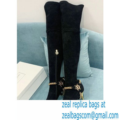 Balmain Okt Chain Detail Thigh-high Boots Suede Black 2021