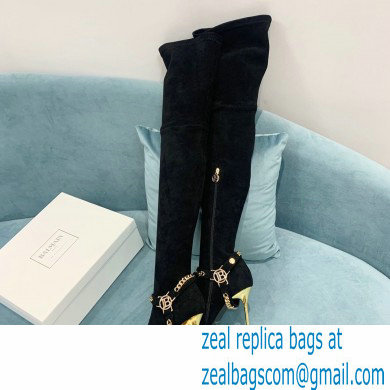 Balmain Okt Chain Detail Thigh-high Boots Suede Black 2021 - Click Image to Close