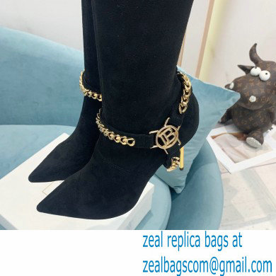 Balmain Okt Chain Detail Thigh-high Boots Suede Black 2021 - Click Image to Close