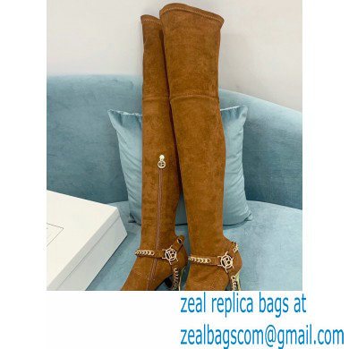 Balmain Okt Chain Detail Thigh-high Boots Suede Brown 2021
