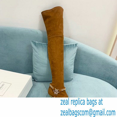 Balmain Okt Chain Detail Thigh-high Boots Suede Brown 2021 - Click Image to Close