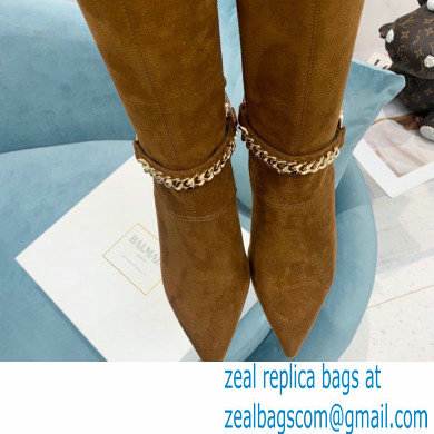 Balmain Okt Chain Detail Thigh-high Boots Suede Brown 2021