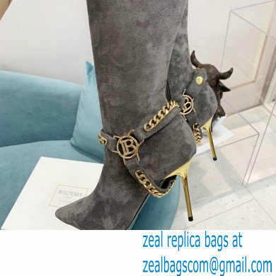 Balmain Okt Chain Detail Thigh-high Boots Suede Gray 2021 - Click Image to Close