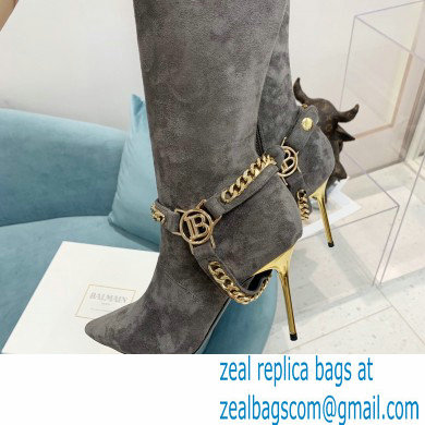 Balmain Okt Chain Detail Thigh-high Boots Suede Gray 2021