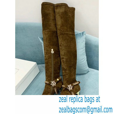 Balmain Okt Chain Detail Thigh-high Boots Suede Khaki 2021