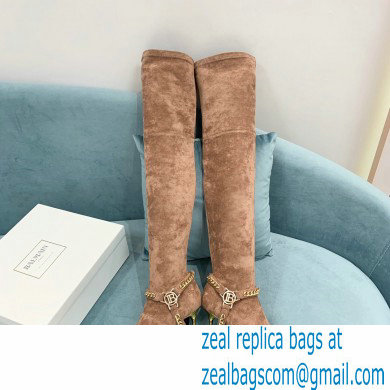 Balmain Okt Chain Detail Thigh-high Boots Suede Nude 2021