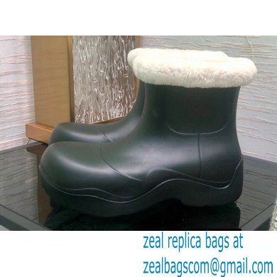 Bottega Veneta Shearling Lining Puddle Rubber Ankle Boots Black 2021