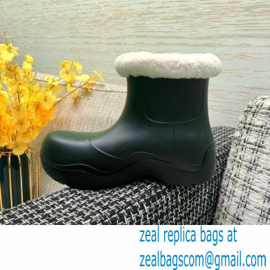 Bottega Veneta Shearling Lining Puddle Rubber Ankle Boots Black 2021 - Click Image to Close