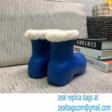Bottega Veneta Shearling Lining Puddle Rubber Ankle Boots Blue 2021