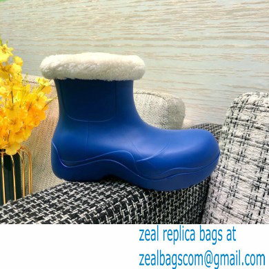 Bottega Veneta Shearling Lining Puddle Rubber Ankle Boots Blue 2021