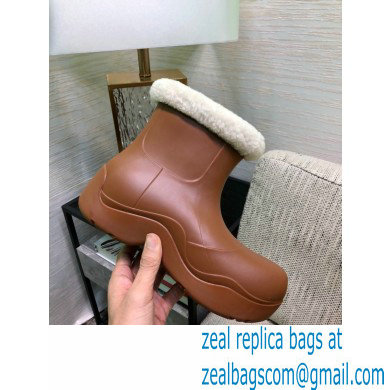 Bottega Veneta Shearling Lining Puddle Rubber Ankle Boots Brown 2021