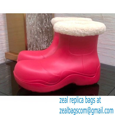 Bottega Veneta Shearling Lining Puddle Rubber Ankle Boots Fuchsia 2021