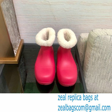 Bottega Veneta Shearling Lining Puddle Rubber Ankle Boots Fuchsia 2021 - Click Image to Close