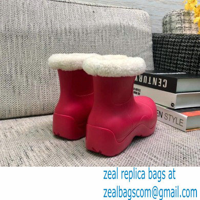 Bottega Veneta Shearling Lining Puddle Rubber Ankle Boots Fuchsia 2021 - Click Image to Close