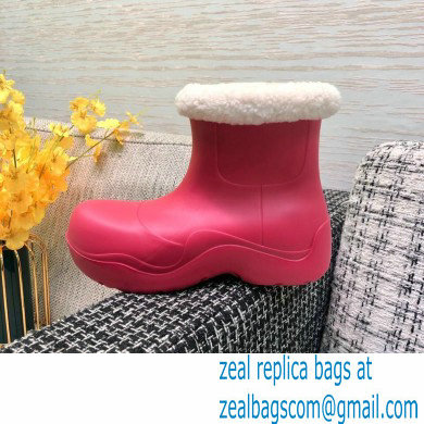 Bottega Veneta Shearling Lining Puddle Rubber Ankle Boots Fuchsia 2021 - Click Image to Close