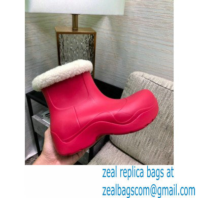 Bottega Veneta Shearling Lining Puddle Rubber Ankle Boots Fuchsia 2021