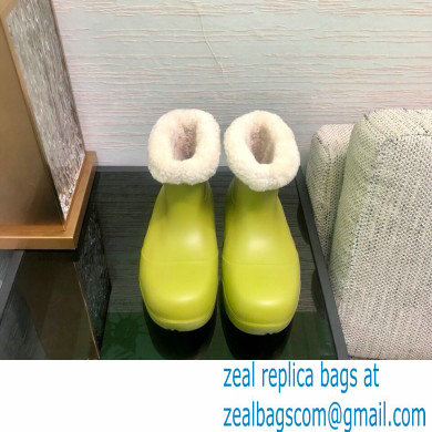 Bottega Veneta Shearling Lining Puddle Rubber Ankle Boots Kiwi Green 2021 - Click Image to Close