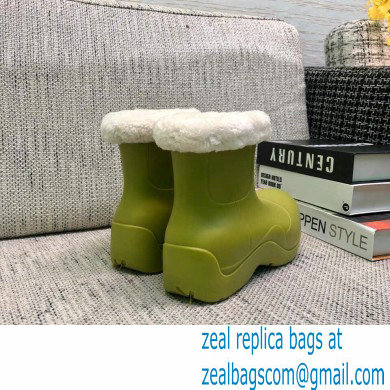 Bottega Veneta Shearling Lining Puddle Rubber Ankle Boots Kiwi Green 2021 - Click Image to Close