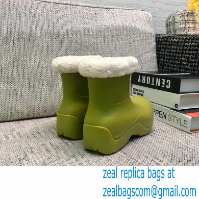 Bottega Veneta Shearling Lining Puddle Rubber Ankle Boots Kiwi Green 2021