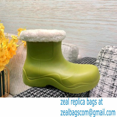 Bottega Veneta Shearling Lining Puddle Rubber Ankle Boots Kiwi Green 2021