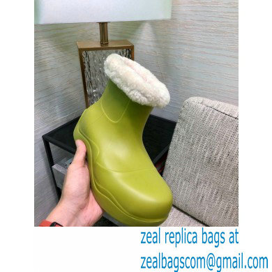 Bottega Veneta Shearling Lining Puddle Rubber Ankle Boots Kiwi Green 2021