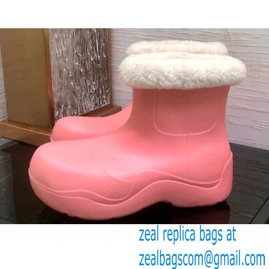 Bottega Veneta Shearling Lining Puddle Rubber Ankle Boots Pink 2021