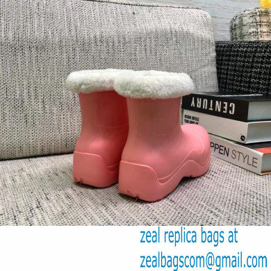 Bottega Veneta Shearling Lining Puddle Rubber Ankle Boots Pink 2021 - Click Image to Close