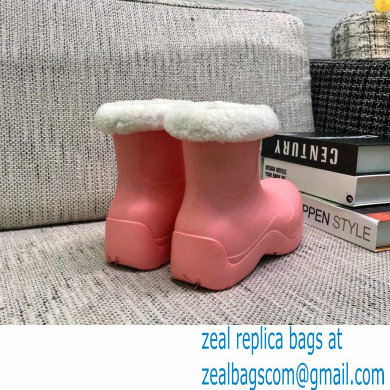 Bottega Veneta Shearling Lining Puddle Rubber Ankle Boots Pink 2021