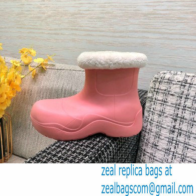 Bottega Veneta Shearling Lining Puddle Rubber Ankle Boots Pink 2021