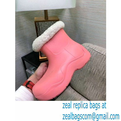 Bottega Veneta Shearling Lining Puddle Rubber Ankle Boots Pink 2021