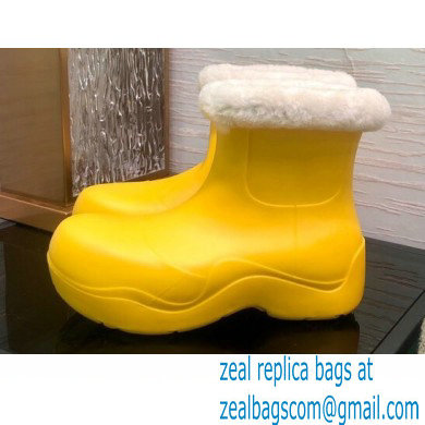 Bottega Veneta Shearling Lining Puddle Rubber Ankle Boots Yellow 2021 - Click Image to Close