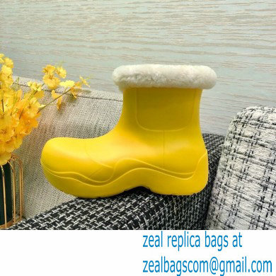 Bottega Veneta Shearling Lining Puddle Rubber Ankle Boots Yellow 2021 - Click Image to Close