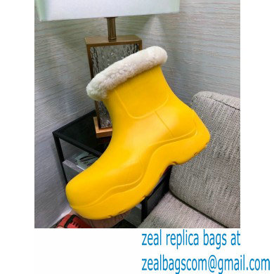 Bottega Veneta Shearling Lining Puddle Rubber Ankle Boots Yellow 2021 - Click Image to Close