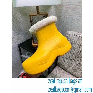 Bottega Veneta Shearling Lining Puddle Rubber Ankle Boots Yellow 2021