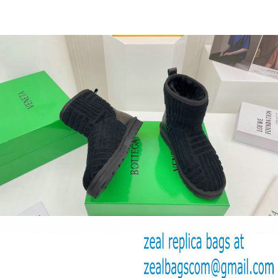 Bottega Veneta Shearling Lining Towel Ankle Boots Black 2021 - Click Image to Close