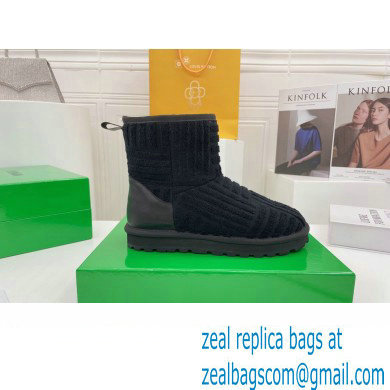 Bottega Veneta Shearling Lining Towel Ankle Boots Black 2021