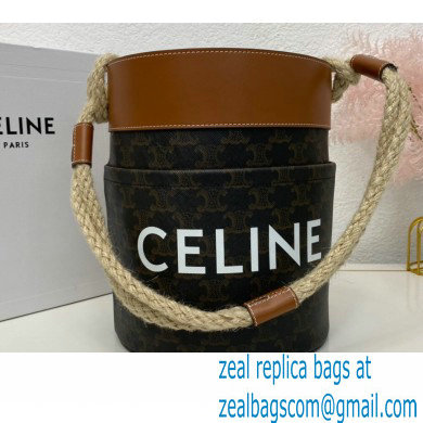 Celine Bucket Bag Tan in Triomphe Canvas and Calfskin