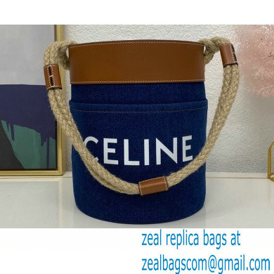 Celine Bucket Bag in Denim Blue with celine print and Calfskin