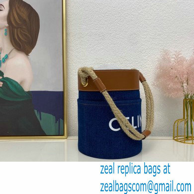 Celine Bucket Bag in Denim Blue with celine print and Calfskin - Click Image to Close