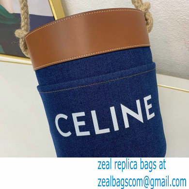 Celine Bucket Bag in Denim Blue with celine print and Calfskin