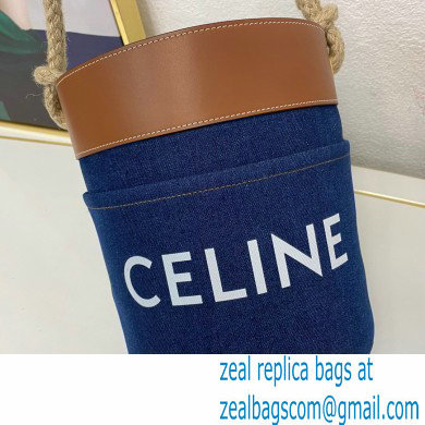 Celine Bucket Bag in Denim Blue with celine print and Calfskin - Click Image to Close