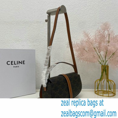 Celine CLUTCH ON STRAP Bag Tan in Triomphe canvas and calfskin