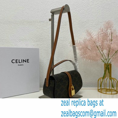 Celine CLUTCH ON STRAP Bag Tan in Triomphe canvas and calfskin