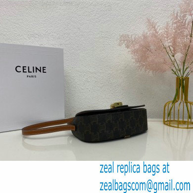 Celine CLUTCH ON STRAP Bag Tan in Triomphe canvas and calfskin