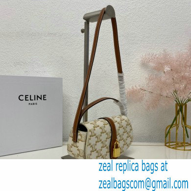 Celine CLUTCH ON STRAP Bag White in Triomphe canvas and calfskin