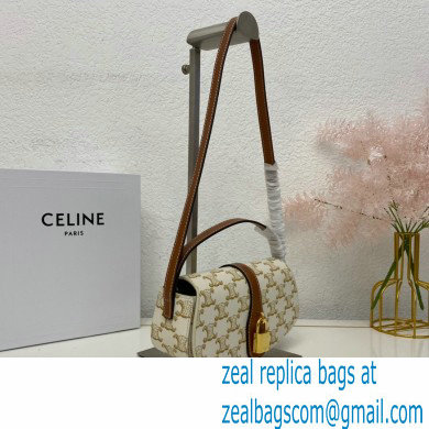 Celine CLUTCH ON STRAP Bag White in Triomphe canvas and calfskin - Click Image to Close