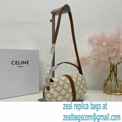 Celine CLUTCH ON STRAP Bag White in Triomphe canvas and calfskin - Click Image to Close