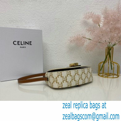 Celine CLUTCH ON STRAP Bag White in Triomphe canvas and calfskin - Click Image to Close